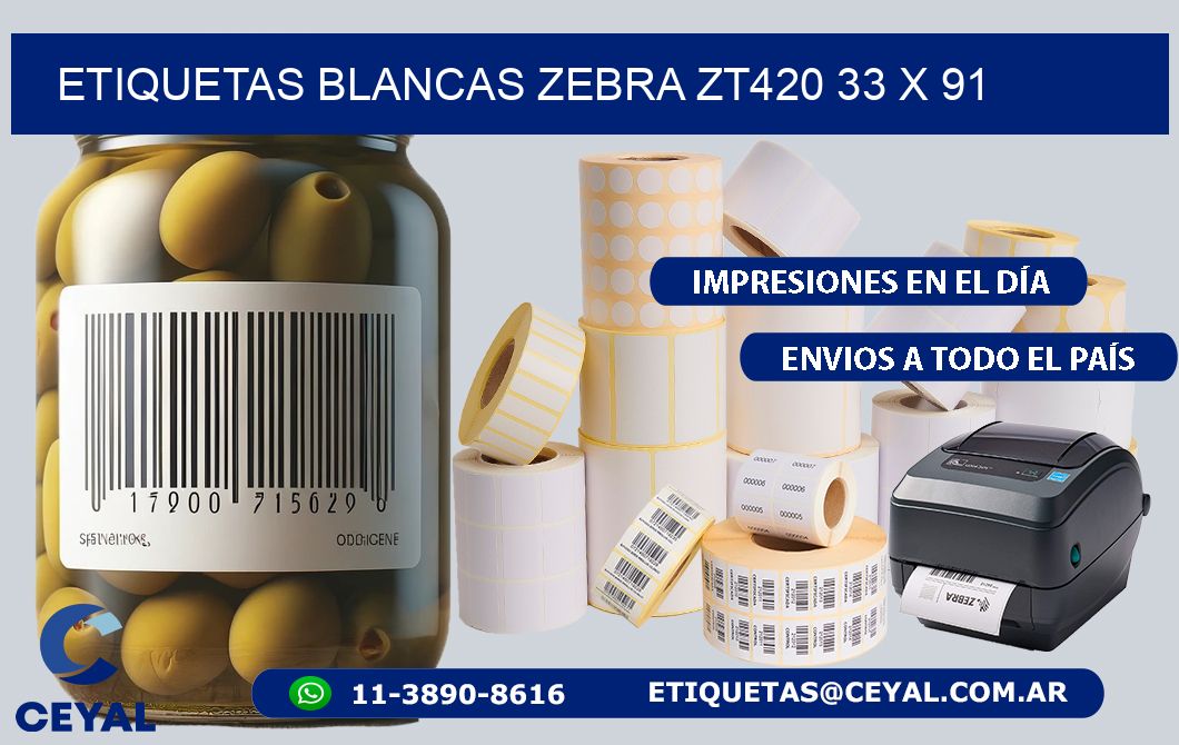 ETIQUETAS BLANCAS ZEBRA ZT420 33 x 91
