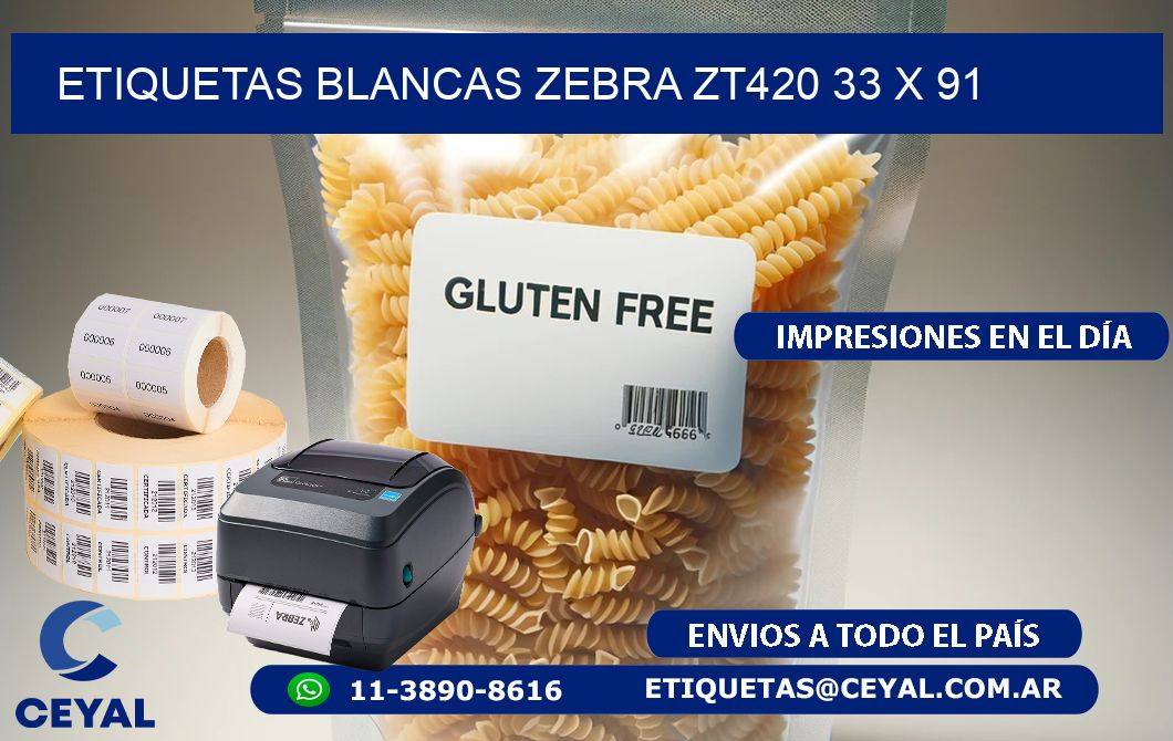 ETIQUETAS BLANCAS ZEBRA ZT420 33 x 91