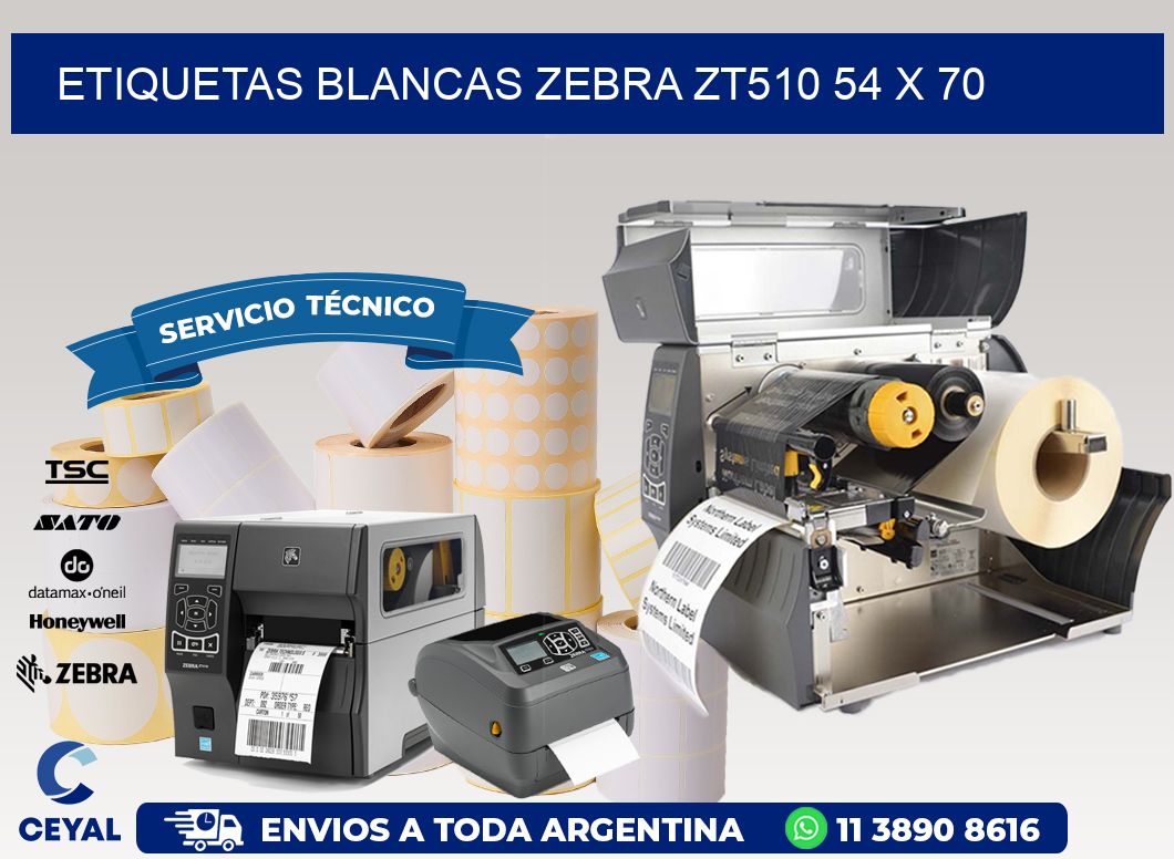 ETIQUETAS BLANCAS ZEBRA ZT510 54 x 70