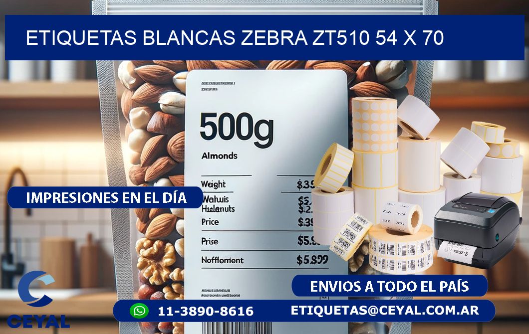 ETIQUETAS BLANCAS ZEBRA ZT510 54 x 70