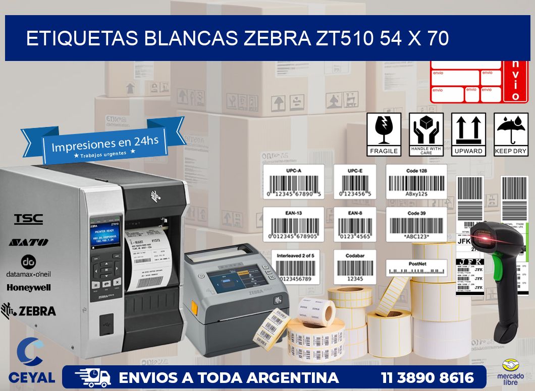 ETIQUETAS BLANCAS ZEBRA ZT510 54 x 70