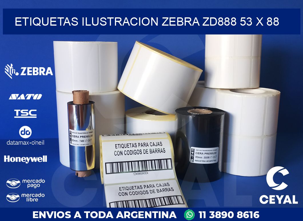 ETIQUETAS ILUSTRACION ZEBRA ZD888 53 x 88