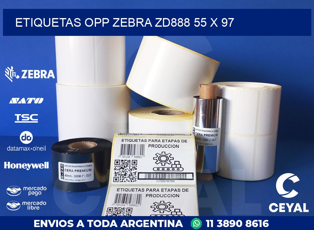 ETIQUETAS OPP ZEBRA ZD888 55 x 97