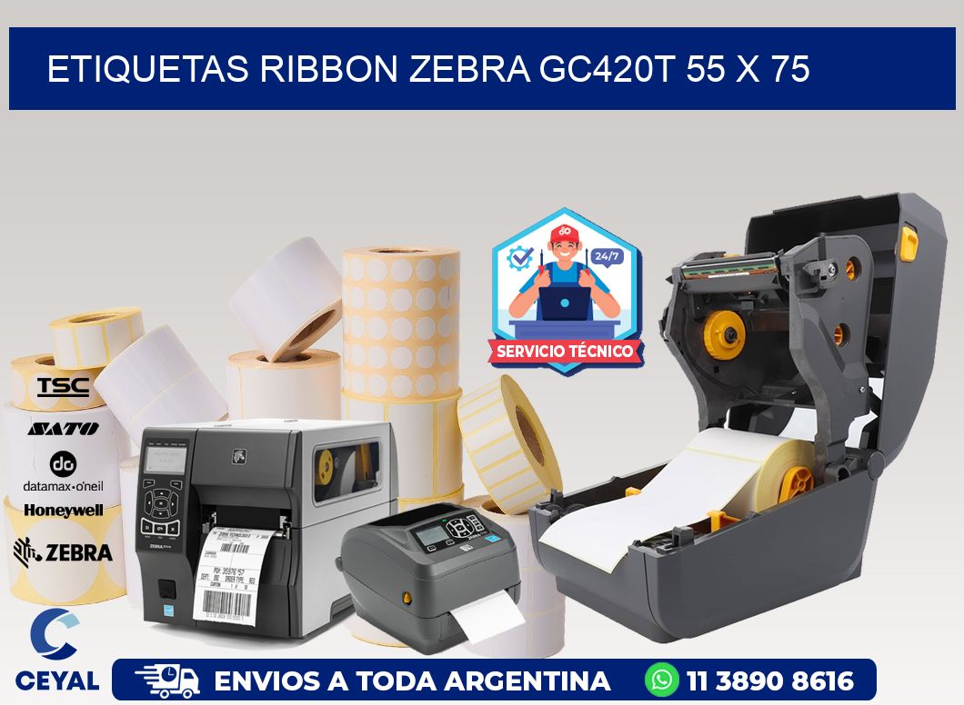 ETIQUETAS RIBBON Zebra GC420T 55 x 75