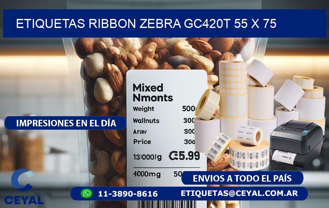 ETIQUETAS RIBBON Zebra GC420T 55 x 75