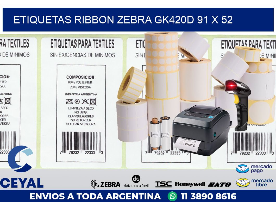ETIQUETAS RIBBON Zebra GK420D 91 x 52