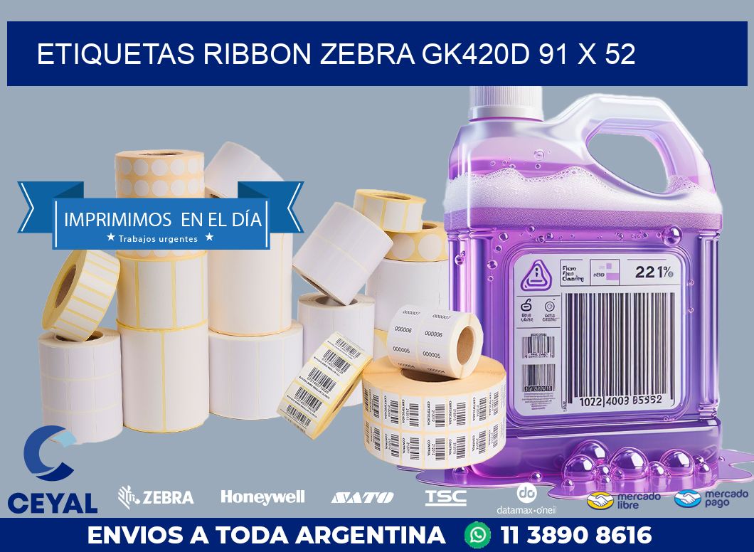 ETIQUETAS RIBBON Zebra GK420D 91 x 52