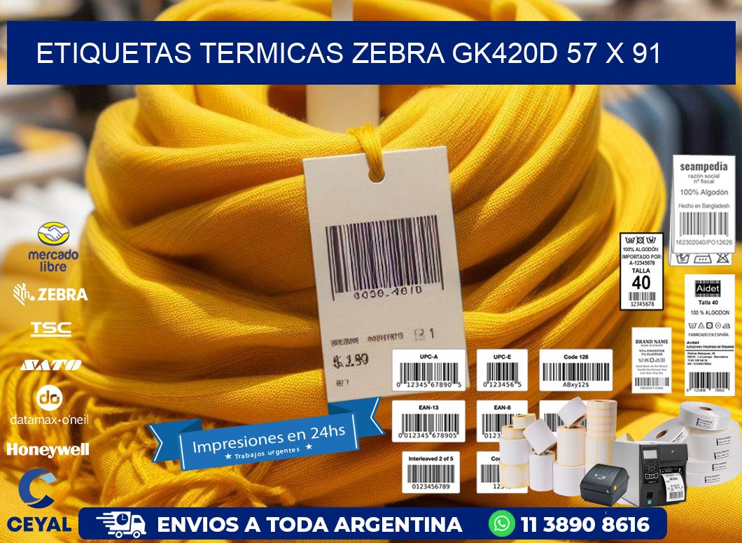 ETIQUETAS TERMICAS ZEBRA GK420D 57 x 91