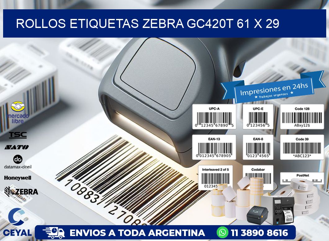 ROLLOS ETIQUETAS Zebra GC420T 61 x 29