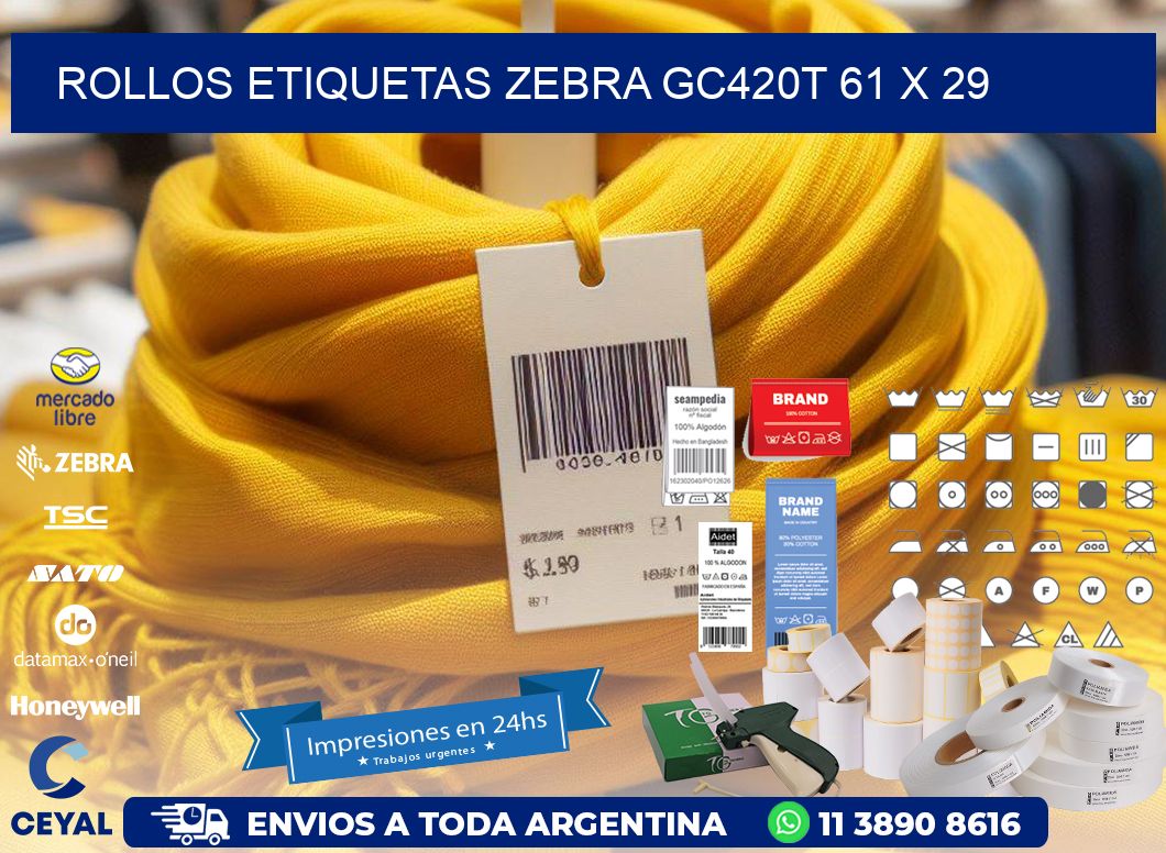 ROLLOS ETIQUETAS Zebra GC420T 61 x 29