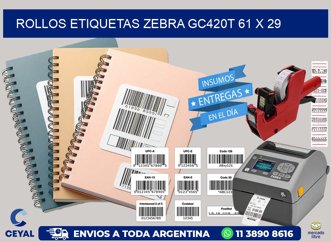 ROLLOS ETIQUETAS Zebra GC420T 61 x 29