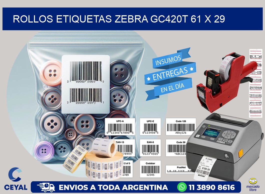ROLLOS ETIQUETAS Zebra GC420T 61 x 29