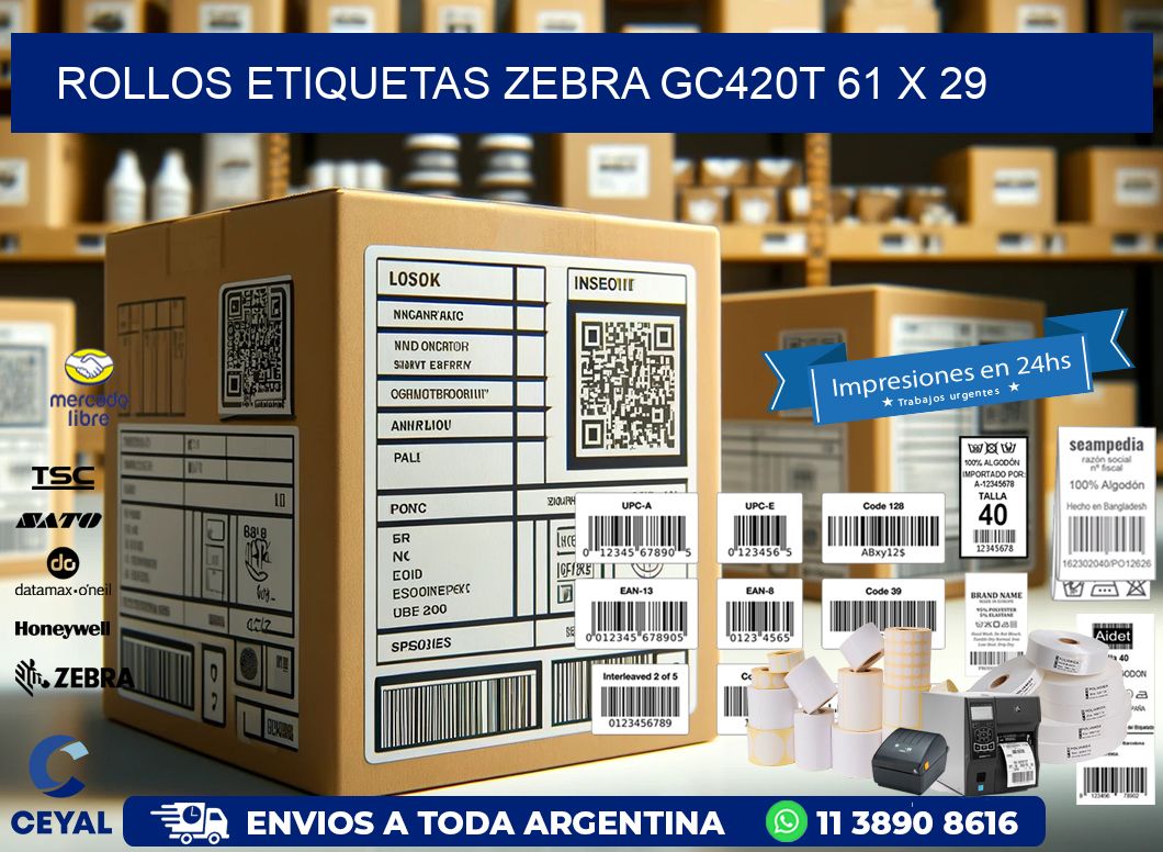 ROLLOS ETIQUETAS Zebra GC420T 61 x 29