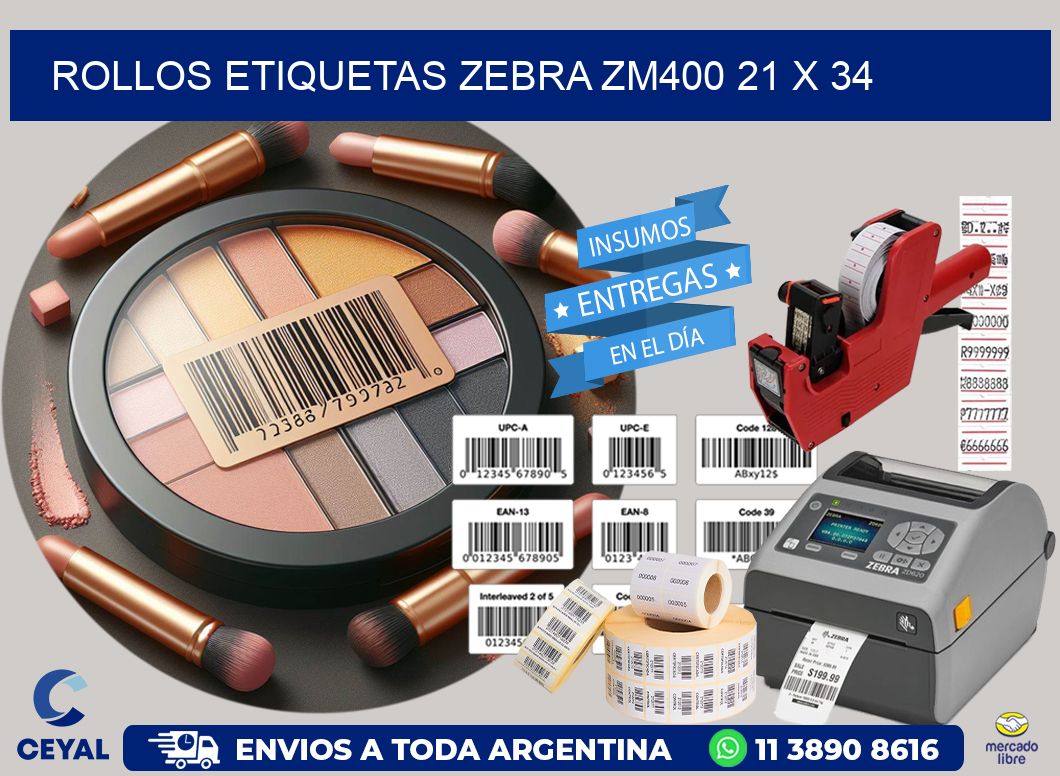 ROLLOS ETIQUETAS Zebra ZM400 21 x 34