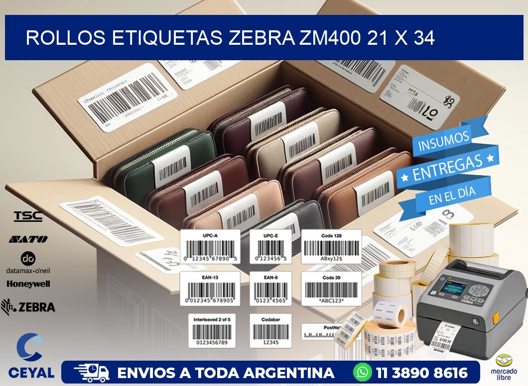 ROLLOS ETIQUETAS Zebra ZM400 21 x 34