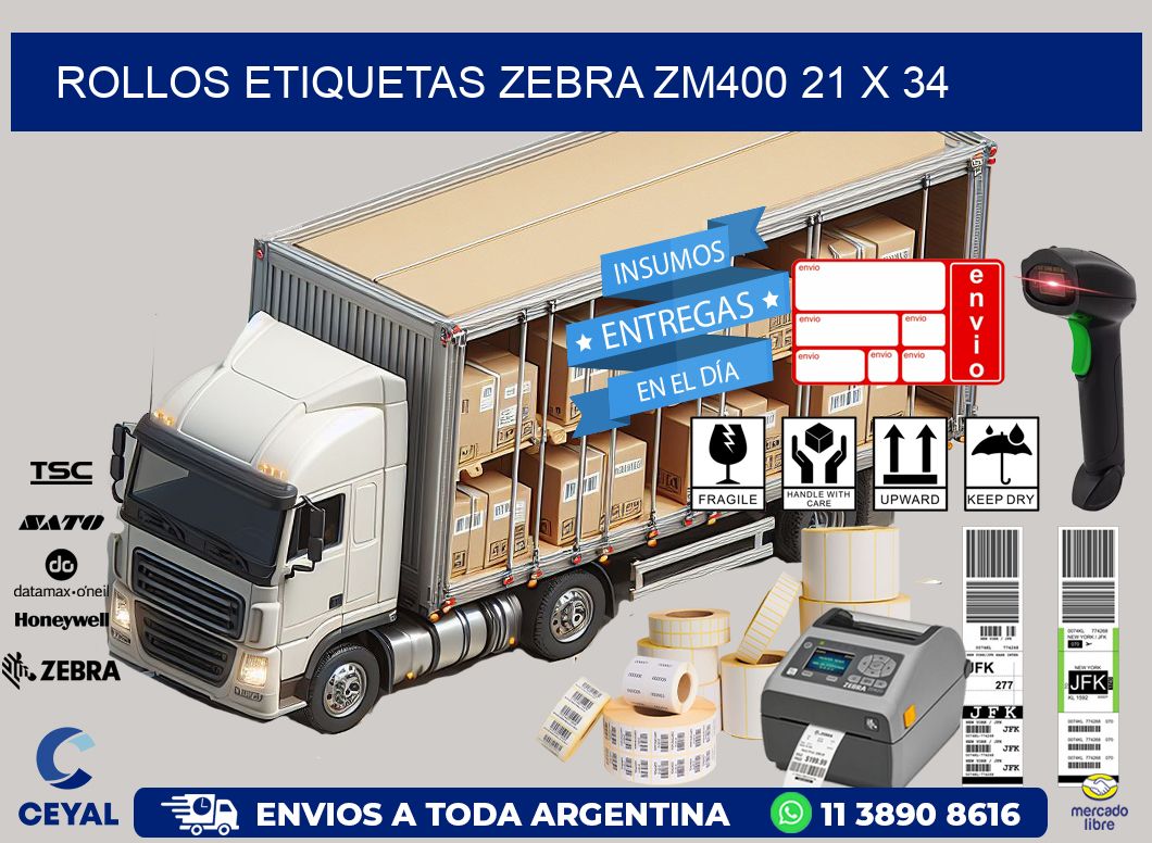 ROLLOS ETIQUETAS Zebra ZM400 21 x 34