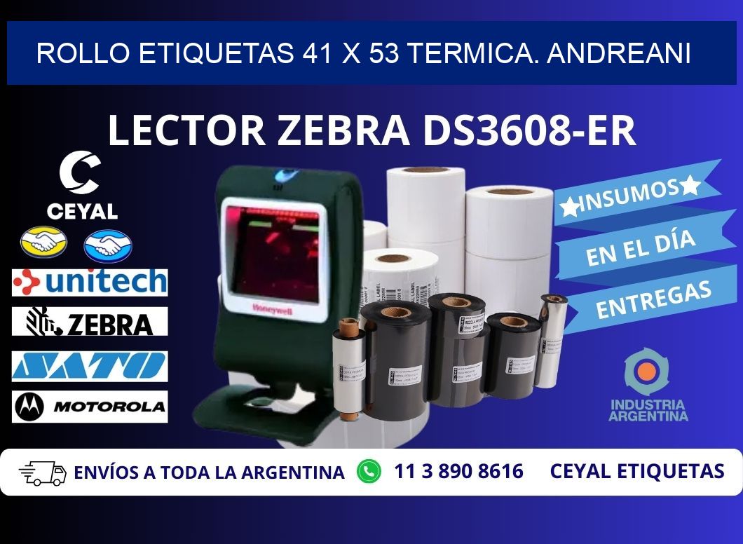 Rollo etiquetas 41 x 53 termica. Andreani