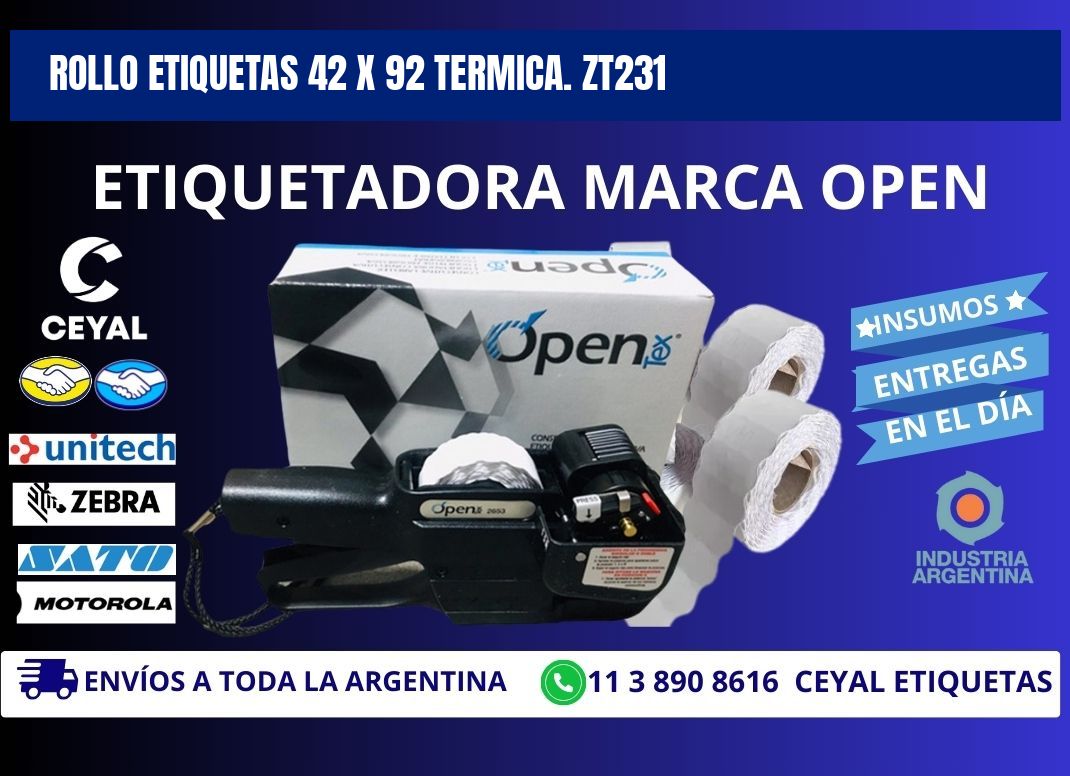 Rollo etiquetas 42 x 92 termica. zt231