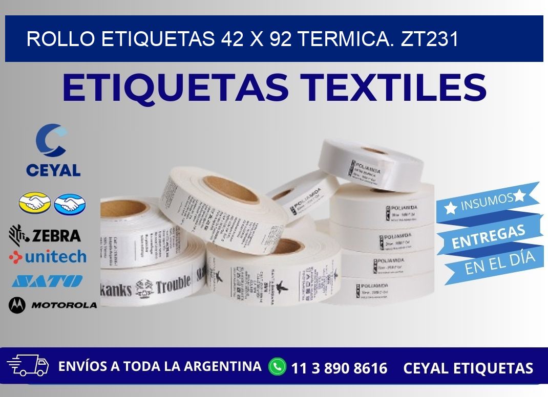 Rollo etiquetas 42 x 92 termica. zt231