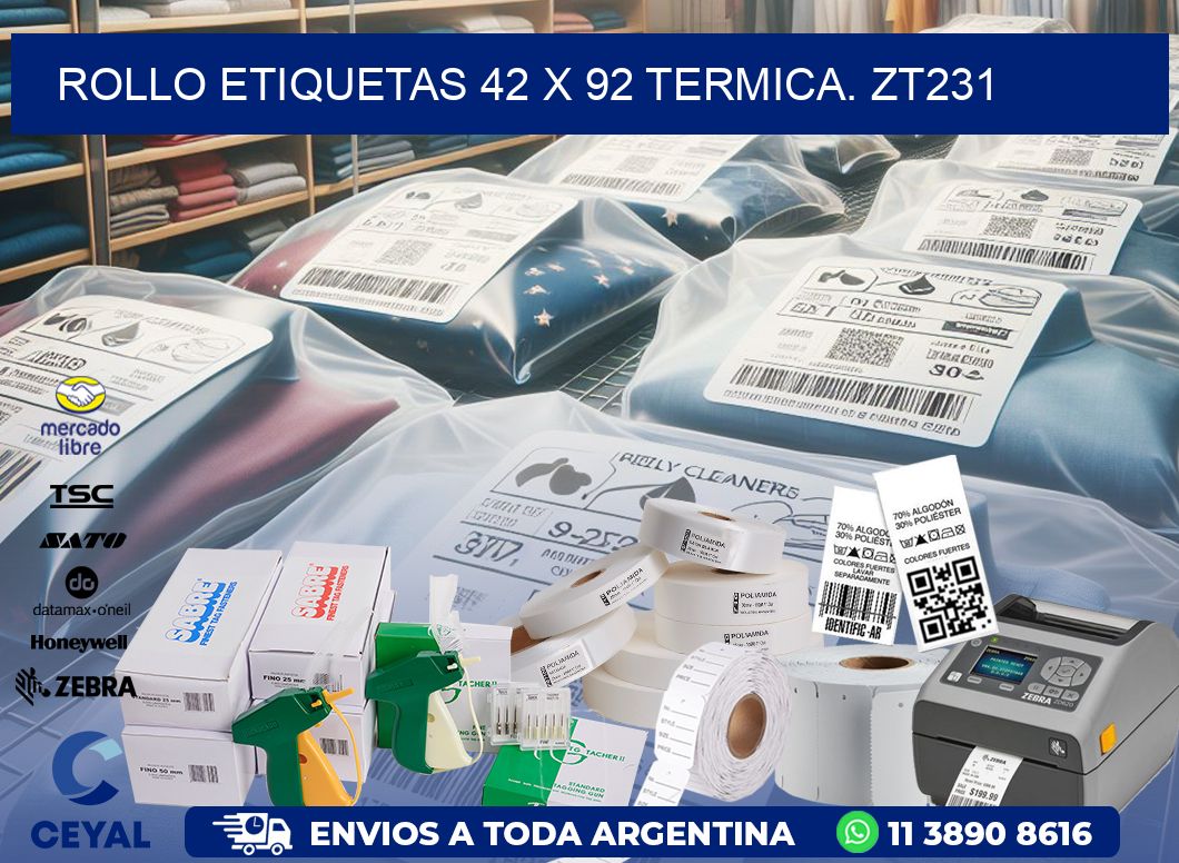 Rollo etiquetas 42 x 92 termica. zt231