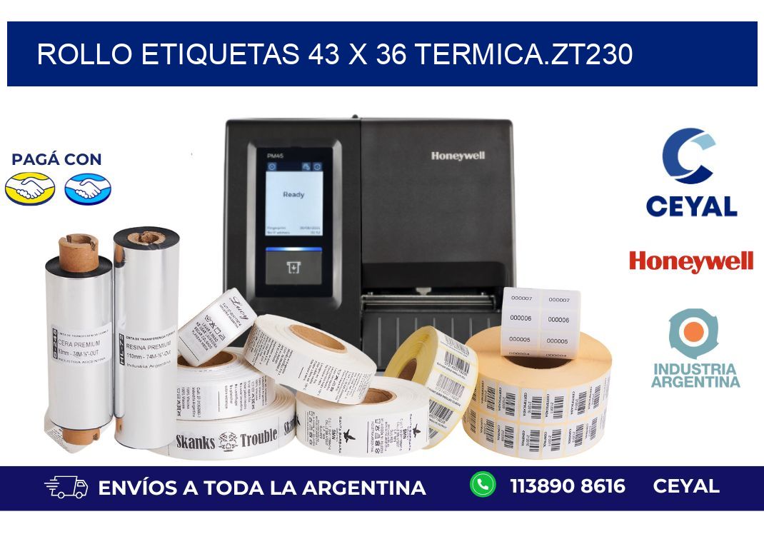 Rollo etiquetas 43 x 36 termica.zt230