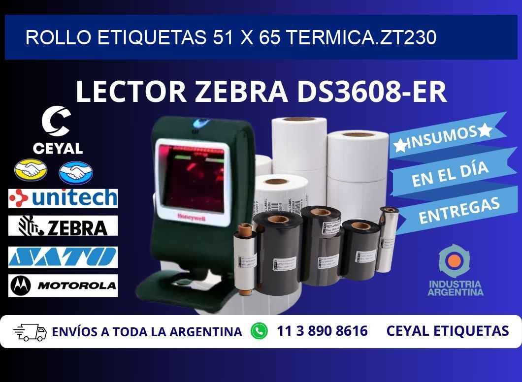 Rollo etiquetas 51 x 65 termica.zt230