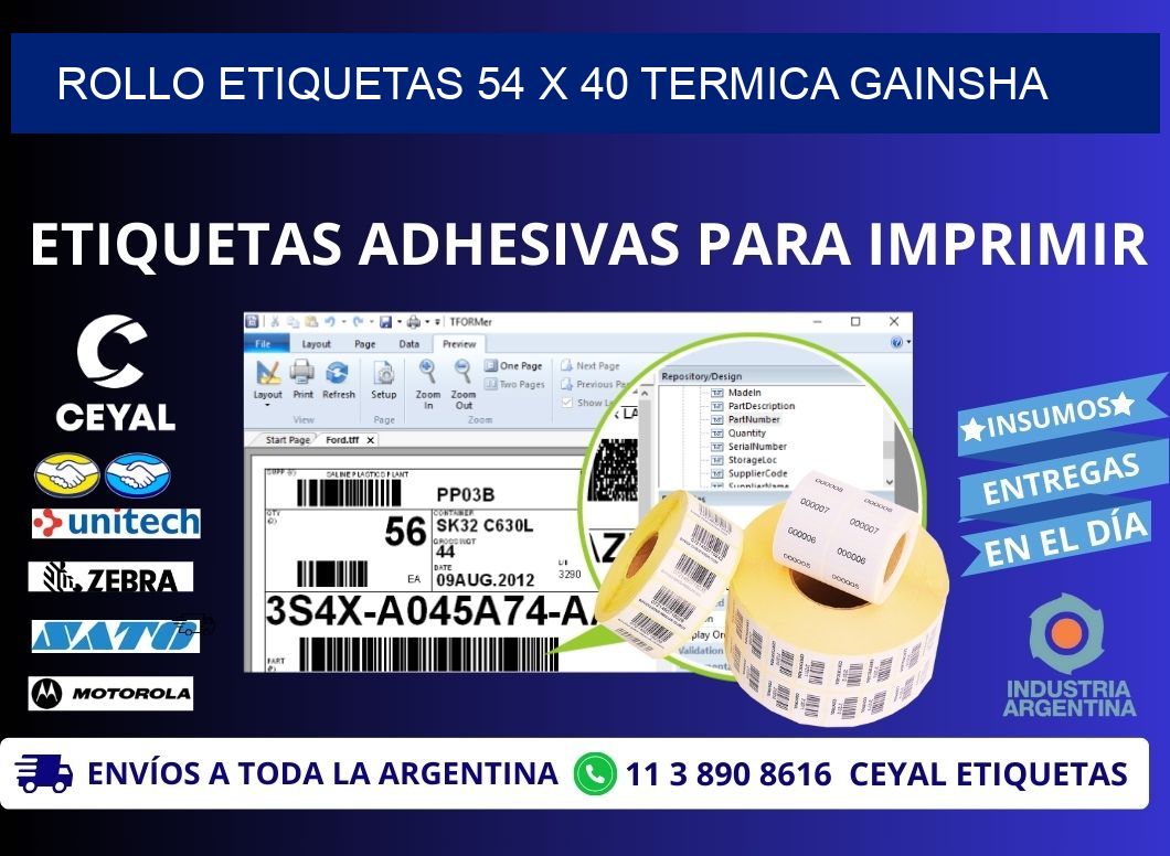 Rollo etiquetas 54 x 40 termica gainsha