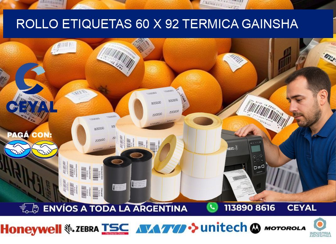 Rollo etiquetas 60 x 92 termica gainsha