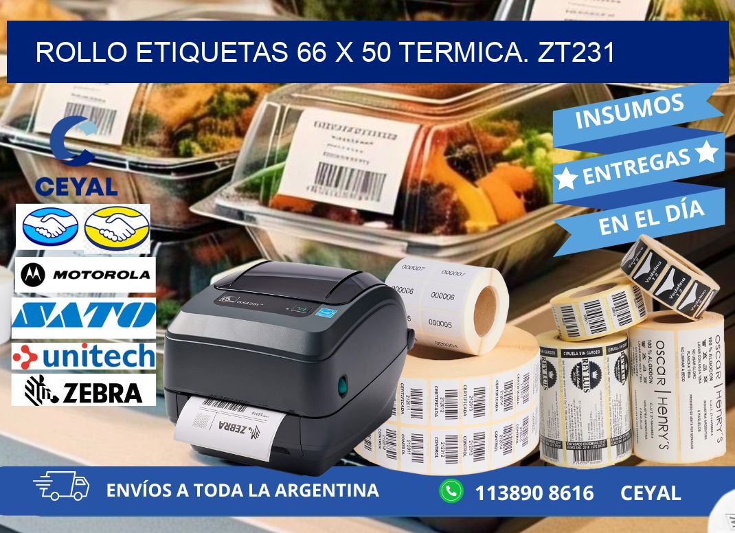Rollo etiquetas 66 x 50 termica. zt231