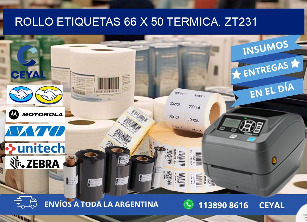 Rollo etiquetas 66 x 50 termica. zt231