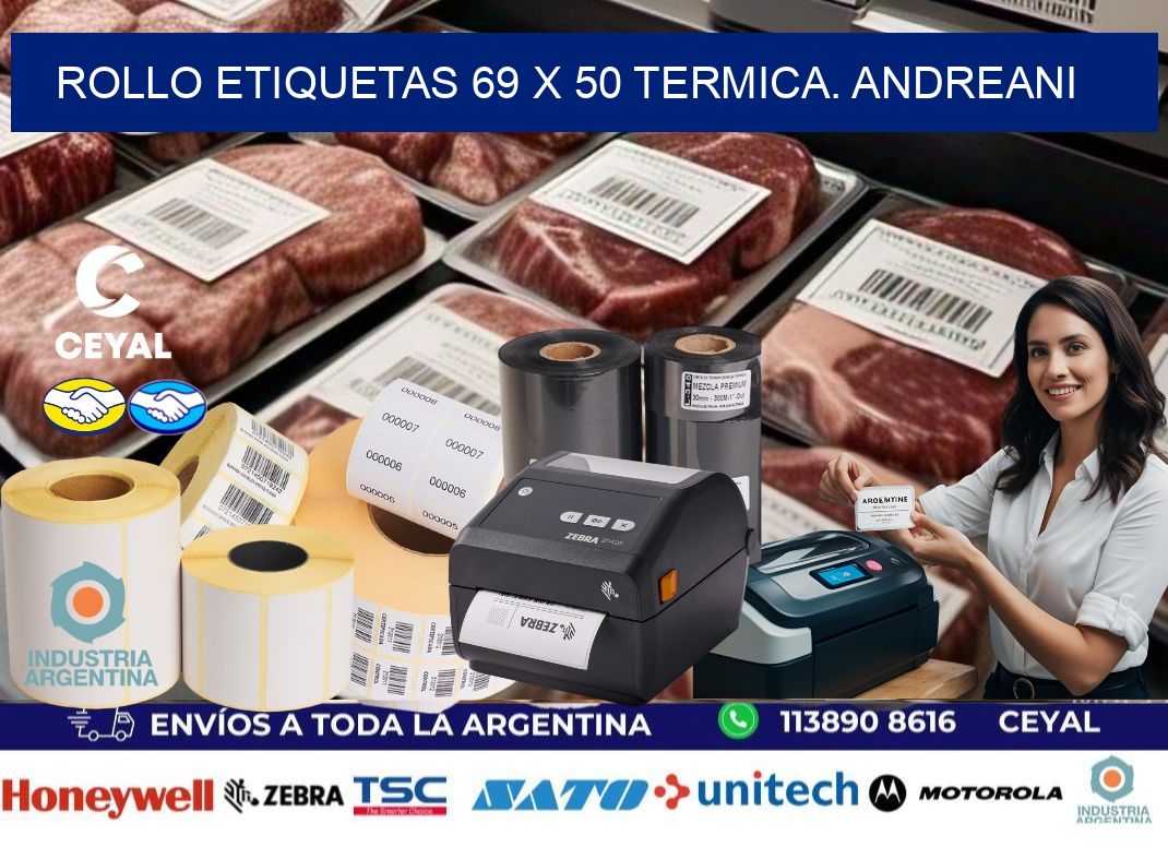Rollo etiquetas 69 x 50 termica. Andreani