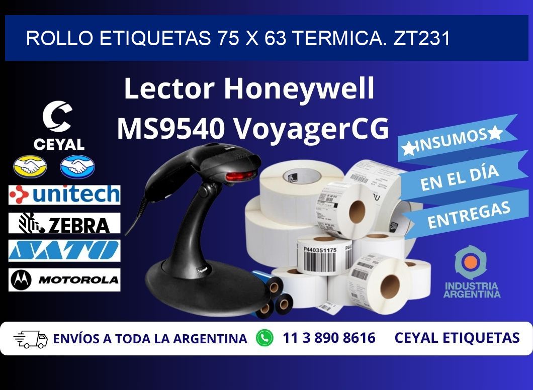 Rollo etiquetas 75 x 63 termica. zt231