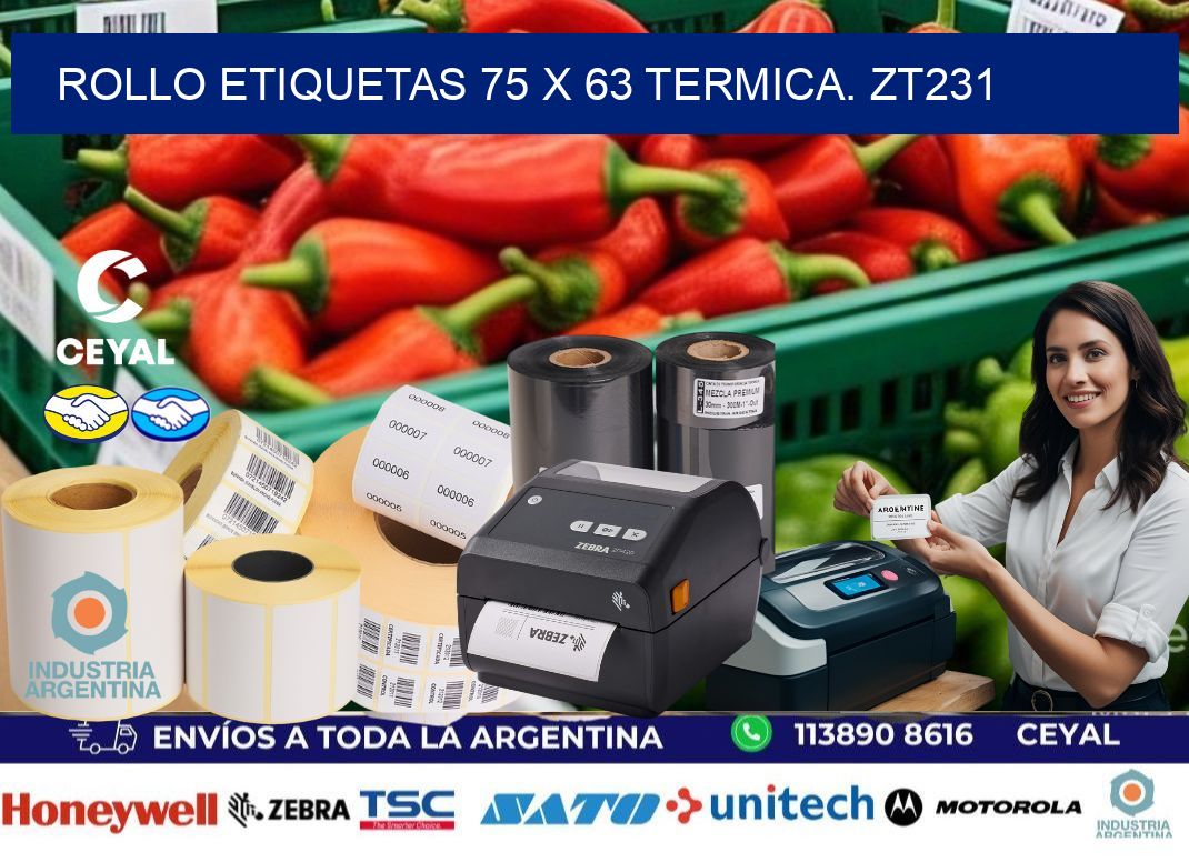 Rollo etiquetas 75 x 63 termica. zt231