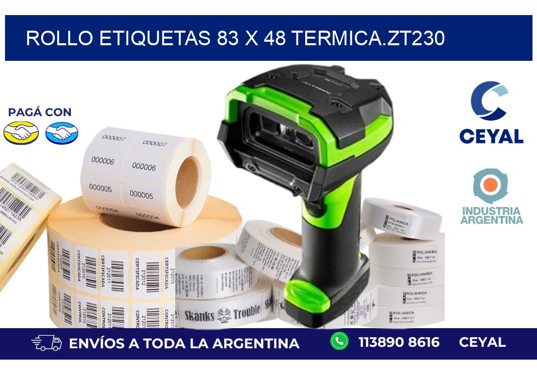 Rollo etiquetas 83 x 48 termica.zt230