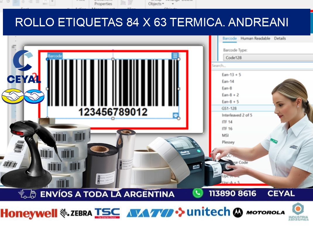 Rollo etiquetas 84 x 63 termica. Andreani