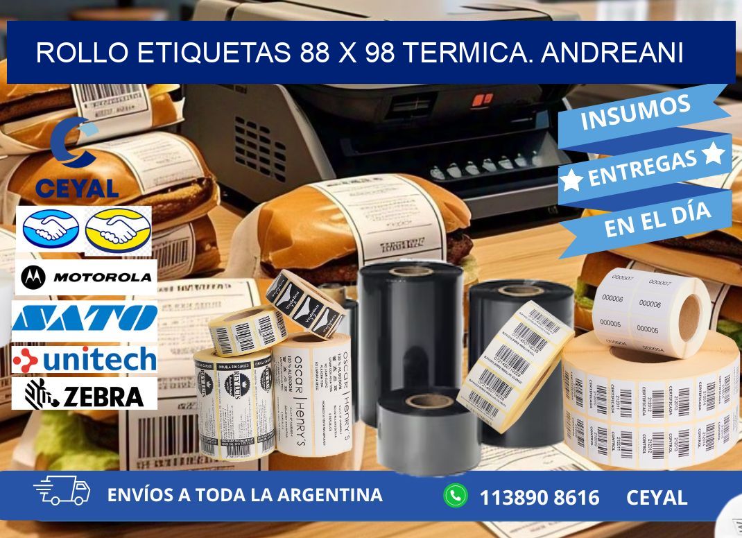 Rollo etiquetas 88 x 98 termica. Andreani