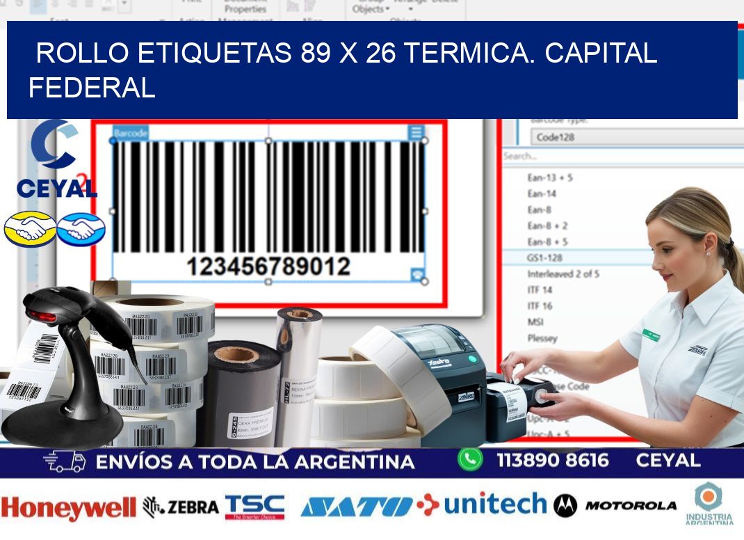Rollo etiquetas 89 x 26 termica. Capital Federal