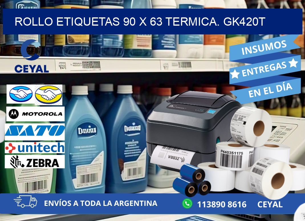 Rollo etiquetas 90 x 63 termica. gk420t