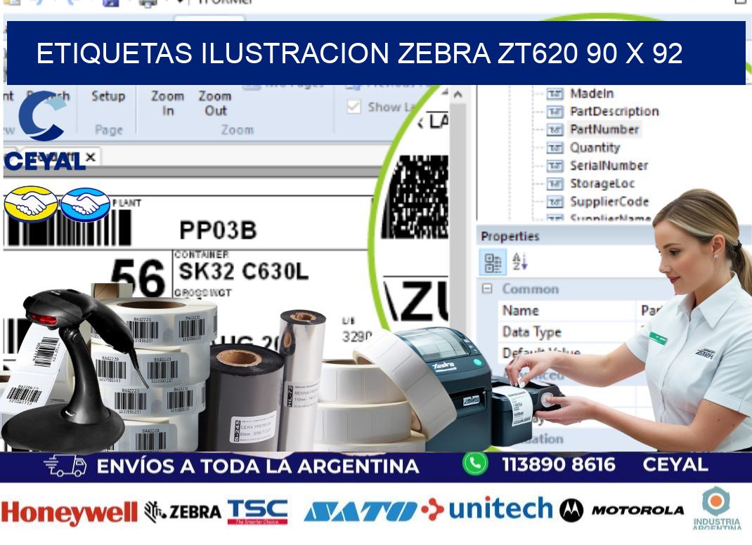 ETIQUETAS ILUSTRACION ZEBRA ZT620 90 x 92