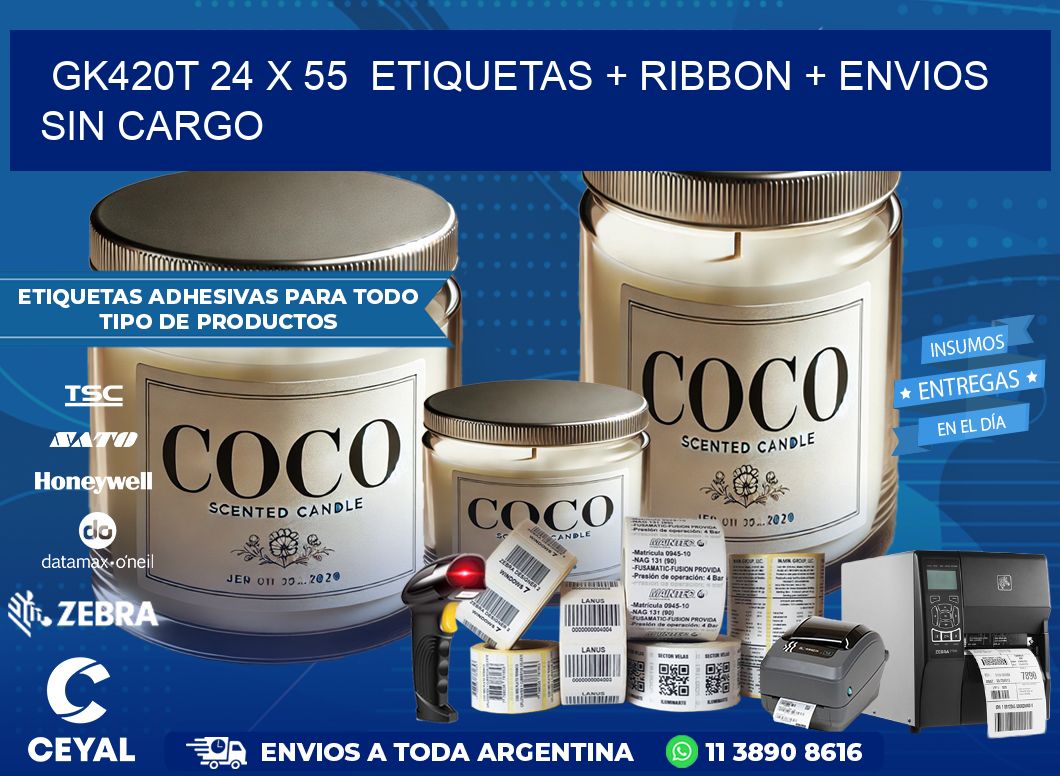 GK420T 24 x 55  etiquetas + ribbon + envios sin cargo