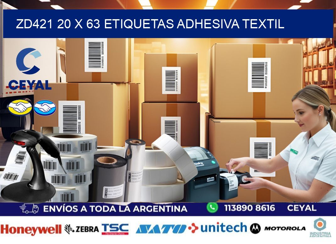 ZD421 20 x 63 ETIQUETAS ADHESIVA TEXTIL