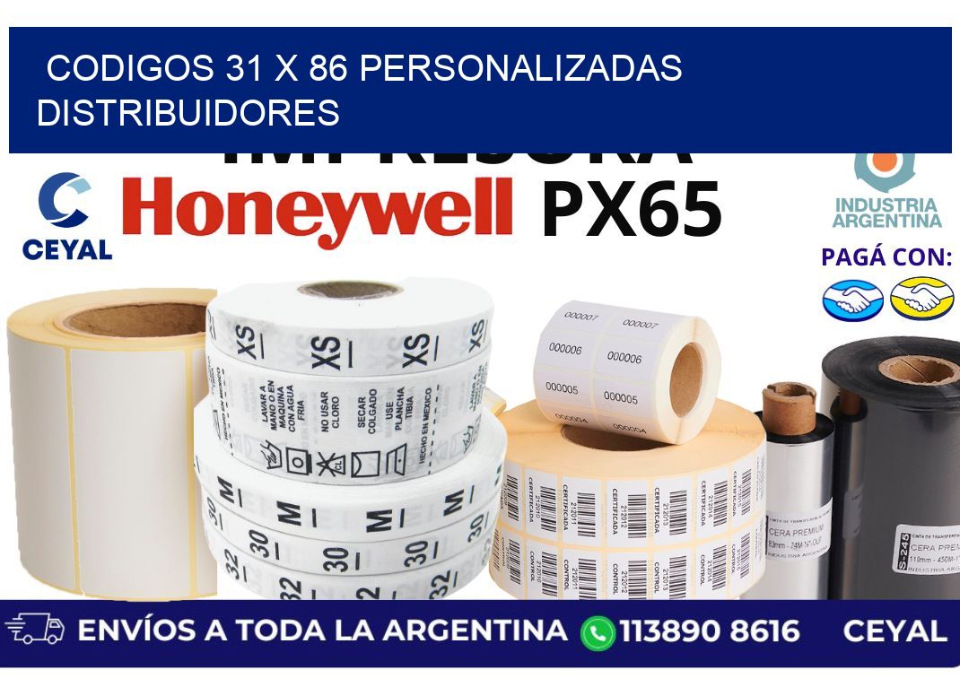 codigos 31 x 86 personalizadas distribuidores