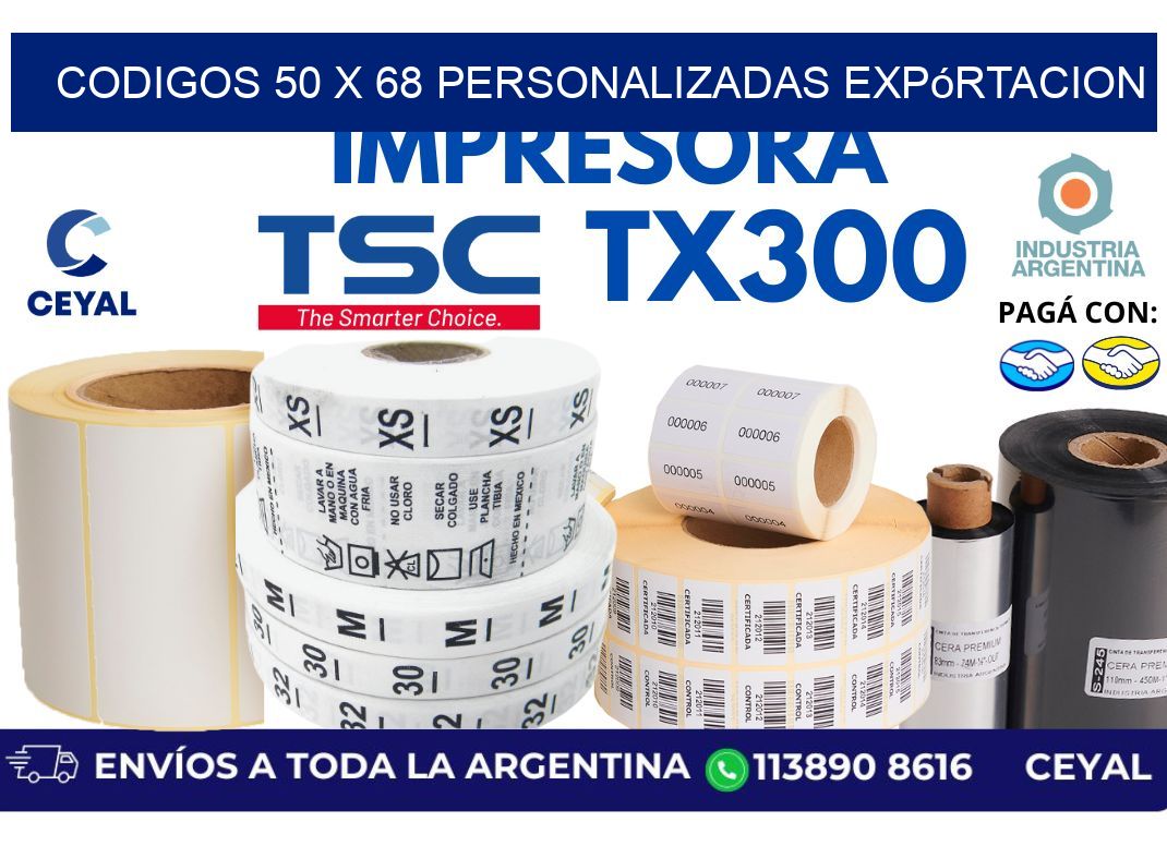 codigos 50 x 68 personalizadas expórtacion