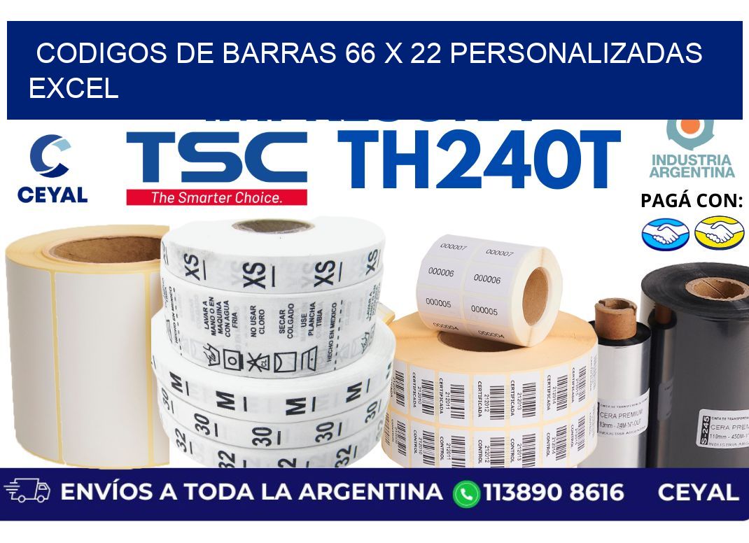 codigos de barras 66 x 22 personalizadas excel