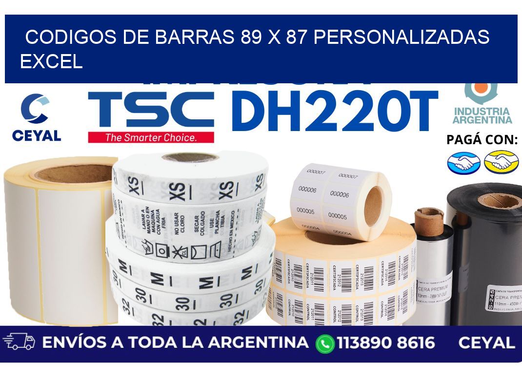 codigos de barras 89 x 87 personalizadas excel