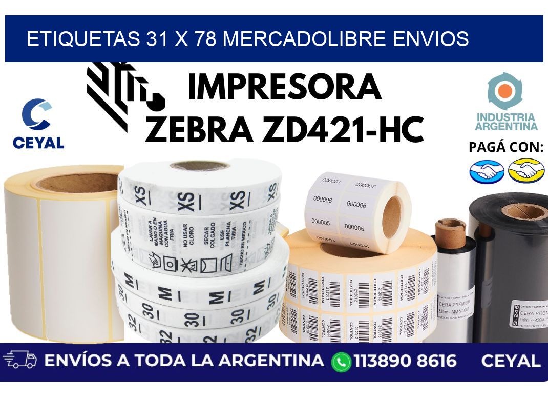 etiquetas 31 x 78 mercadolibre envios