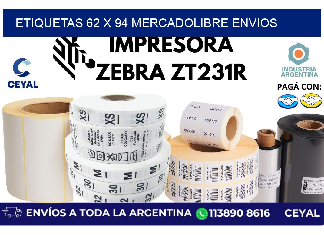 etiquetas 62 x 94 mercadolibre envios