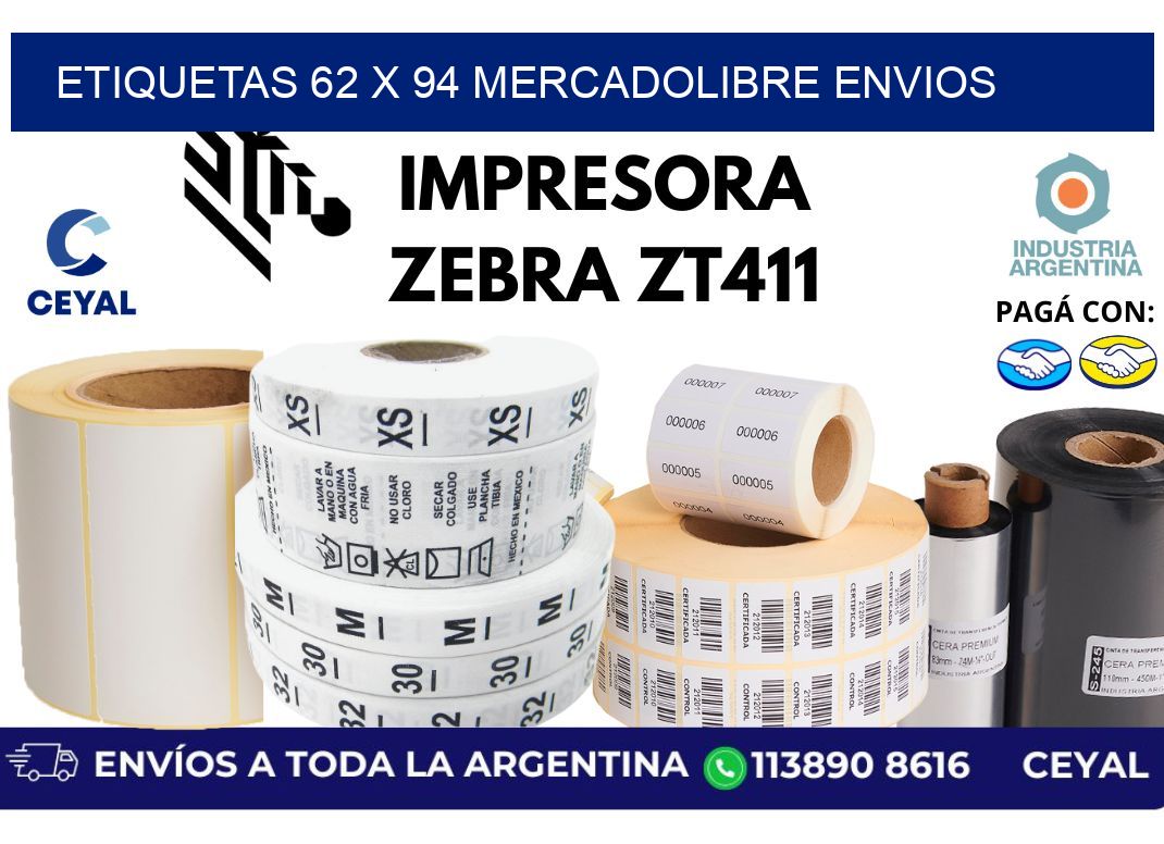 etiquetas 62 x 94 mercadolibre envios