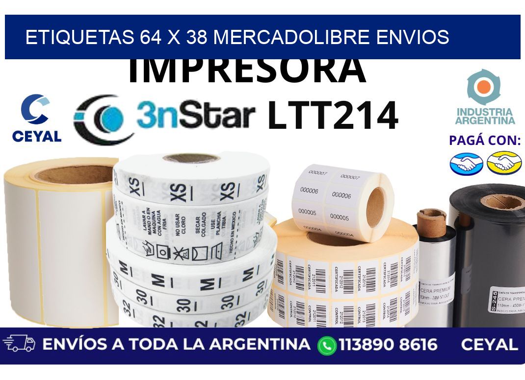 etiquetas 64 x 38 mercadolibre envios