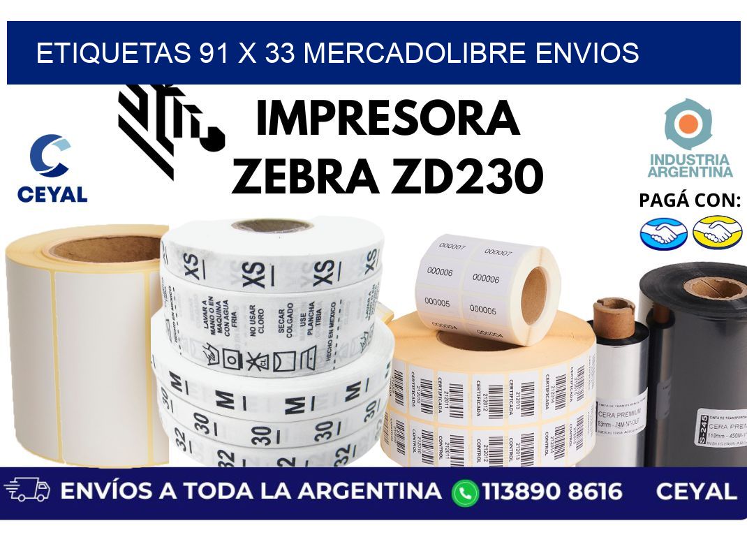 etiquetas 91 x 33 mercadolibre envios